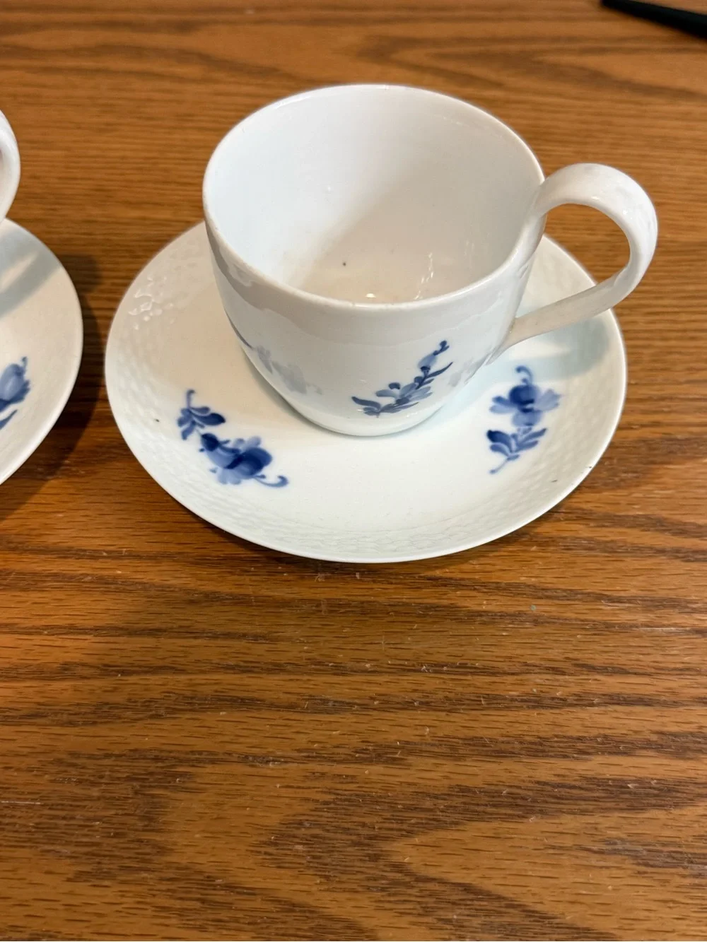 Vintage Pair 2 Sets Royal Copenhagen Blue Flowers Angular Cup Saucer Design 8193